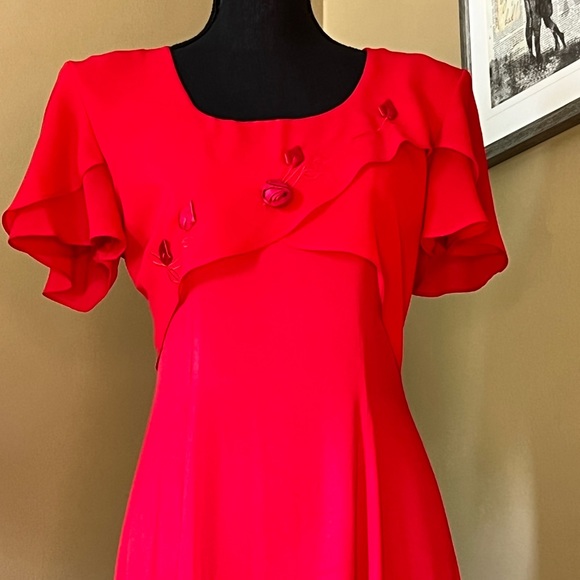80’s era Jodi California Red Crepe dress; sz 7/S - Picture 3 of 9